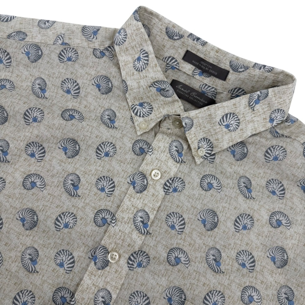 Daniel Cremieux Shirt Mens XXL Beige Nautilus Shell Print Short Sleeve Cotton